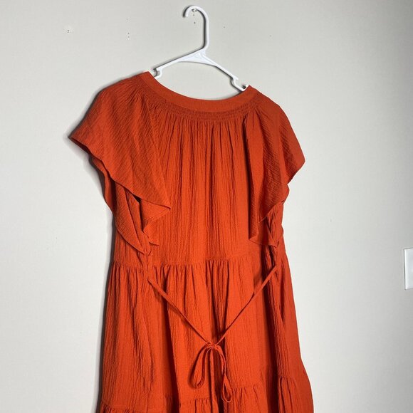 Calvin Klein Womens Dress 16 Burnt Orange Peasant Tiered Relaxed Fit Vacation - Picture 5 of 6